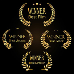 Collection of laurel wreath movie award retro vintage golden design 