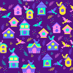 Background of colorful cute bird house