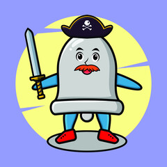 Bell mascot character with white flag and cute style design for t-shirt, sticker, logo element