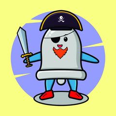 Bell mascot character with white flag and cute style design for t-shirt, sticker, logo element
