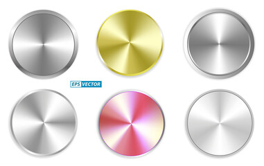 set of round metallic gradient or brushed metal technology or alloy titan steel chrome nickel themes. eps vector
