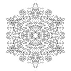 Zentangle inspired mandala zen doodle illustration with tribal boho chic ornaments. Oriental ornamental background.