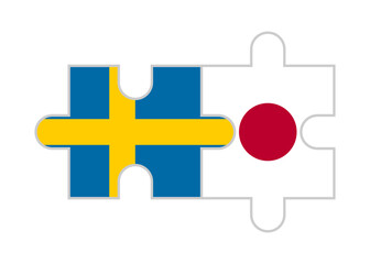 puzzle pieces of sweden and japan flags. vector illustration isolated on white background	
