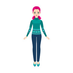 Pretty girl in jeans and winter sweater