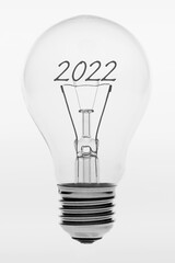 Old fashioned light bulb with the text two thousand and twenty two