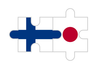 puzzle pieces of finland and japan flags. vector illustration isolated on white background