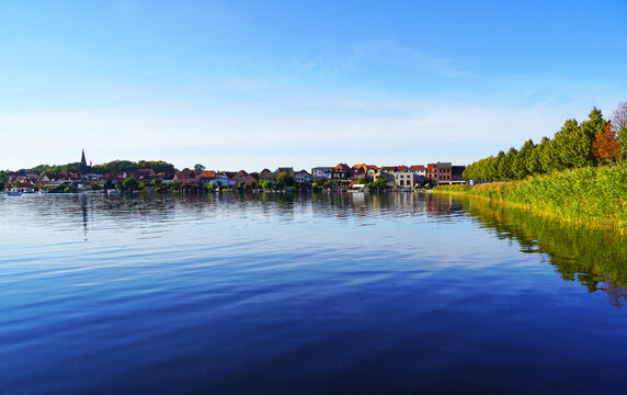 View of the town of Malchow and the Malchower See. Mecklenburg Lake District.
