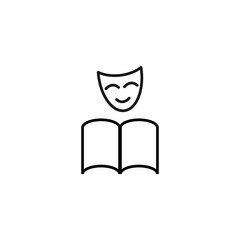 Books, fiction and reading concept. Vector illustrations in flat style. Editable stroke. Line icon of theatrical mask over book