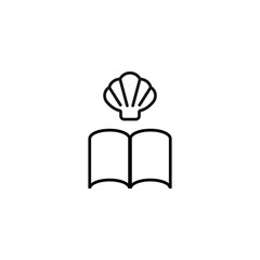 Books, fiction and reading concept. Vector sign drawn in modern flat style. High quality pictogram suitable for advertising, web sites, internet stores etc. Line icon of seashell over book