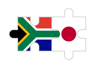 puzzle pieces of south afirca and japan flags. vector illustration isolated on white background

