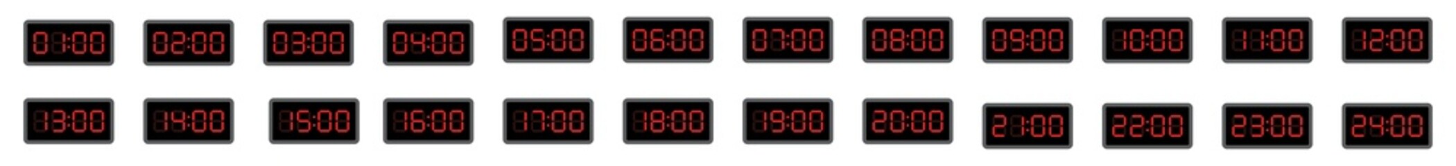 Time clocks icon in 24 hour. Vector illustration. 24 hour format square digital clock vector icon.
