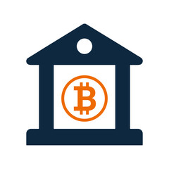 Bitcoin, bank cryptocurrency, building icon. Simple vector sketch.