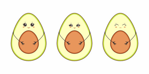 Fototapeta Set of Funny happy cute Cartoon avocado. Pregnancy. Vector obraz