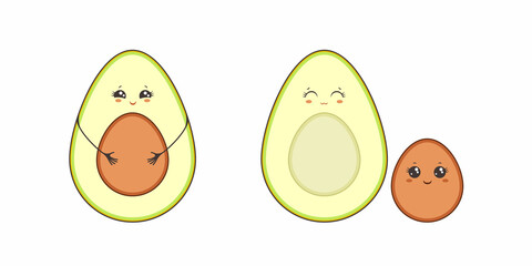 Funny happy cute Cartoon avocado. Pregnancy and childbirth. Vector