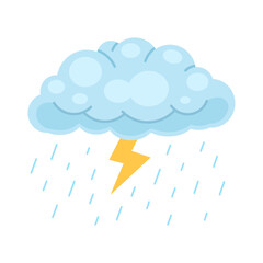 Thunderstorm cloud. Vector illustration of cloud, rain and lightning.