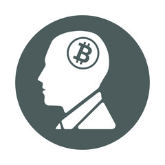 Bit coin, thinking icon. Gray vector sketch.