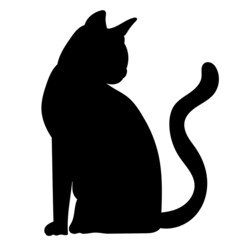 black silhouette cat sitting vector, isolated