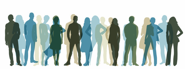 silhouette of standing people, crowd vector, isolated