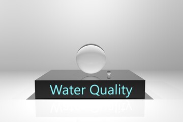 Water transparent ball on a pedestal concept illustration realistic. Water quality concept background.