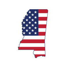 mississippi ms state map shape with usa flag