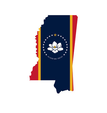 mississippi ms flag in state map shape icon