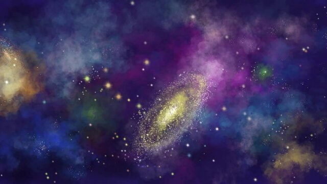 Painted moving background with galaxies and stars