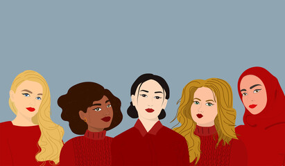 Women community wearing red. National wear red day banner. Vector illustration