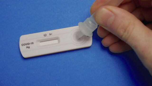 Corona Rapid Test - Covid-19 Antigen Test positive (4K)
Applying a quick home Corona Test - Covid-19 Antigen Test - Sars COV 2 indicator. Showing positive result, infected sample.