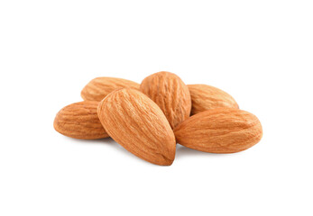 Organic almond nuts on white background. Healthy snack