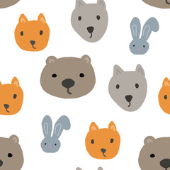 Fototapeta premium Seamless pattern with cute bear,fox, rabbit and wolf.Funny illustration for children.