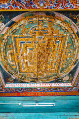 Fototapeta na wymiar Colorful ceiling inside of the Gangtey Goemba monastery in Phobjikha Valley, Central Bhutan, Asia