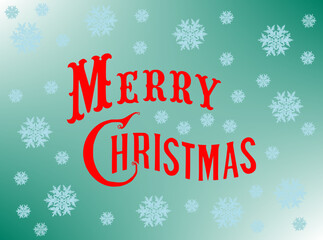 Fototapeta na wymiar Merry Christmas card on a green background with snowflakes