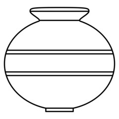 An unusual round-shaped vase. Ceramic amphora, urn with a unique design. Element of a fashionable interior. Vector icon, outline, isolated