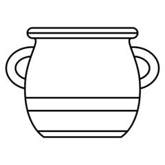 Round amphora with a wide neck and two side handles. Ceramic vase, urn. Vector icon, outline, isolated