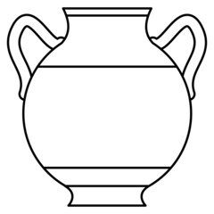A large amphora with a wide neck of spherical shape. Ceramic vase with two handles. An urn made of clay. Vector icon, outline, isolated