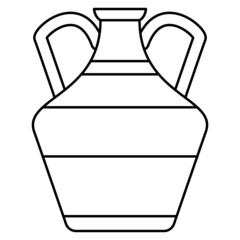 A spacious amphora with a unique design. Ceramic vase with two handles on the side. Vector icon, outline, isolated