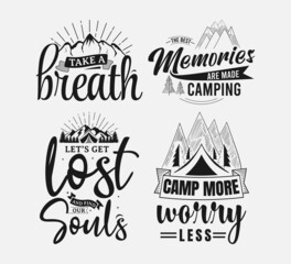 
Set of camping lettering, adventure quote for print, t-shirt, poster and card