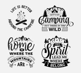 Obraz premium Set of camping lettering, adventure quote for print, t-shirt, poster and card