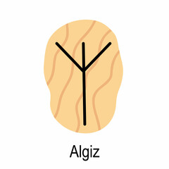 Old rune Algiz, ancient Scandinavian alphabet vector illustration, hand drawn typography, occult letters, mystical signs, esoteric concept