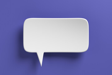 Empty white speech bubble on a Very Peri color background. 3D rendering