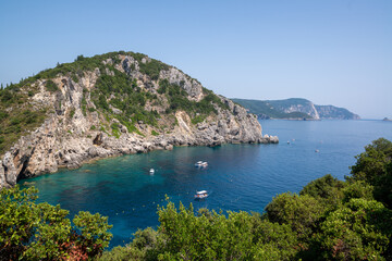 The Plaiokastritsa coastline in Korfu, Greece.