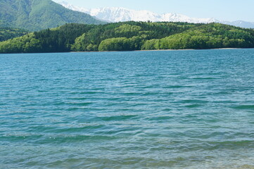 信州、北アルプス、青木湖。こんな晴れた日に巡り合えた。