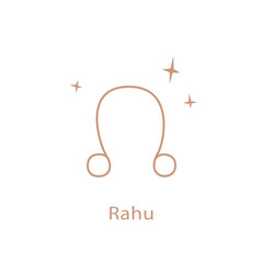 Rahu planet symbol. Ascending lunar node. Golden mystical drawing, vector. Jyotisha. Hinduism, Indian or Vedic astrology horoscope.