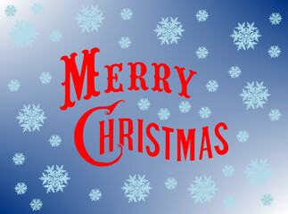 Fototapeta na wymiar Merry Christmas card on a light blue background with snowflakes