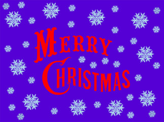 Merry Christmas card on a purple background with snowflakes