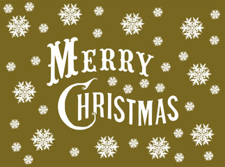 Merry Christmas card on a gold background with snowflakes