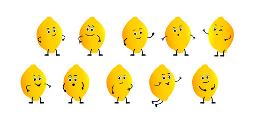 Set Cartoon character Lemon, With different emotions.