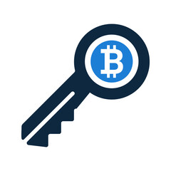 Key, bitcoin, coin icon. Simple vector sketch.