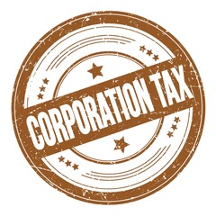 CORPORATION TAX text on brown round grungy stamp.