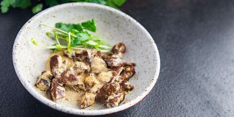 liver cream sauce offal beef or pork meat healthy meal food snack on the table copy space food background rustic top view keto or paleo diet